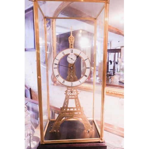 1358 - Unusual Skeletal Form Eiffel Tower Table Clock Twin Dial Roman Numeral Decorated with Original Key C... 