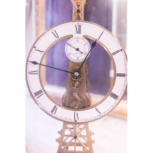 1358 - Unusual Skeletal Form Eiffel Tower Table Clock Twin Dial Roman Numeral Decorated with Original Key C... 