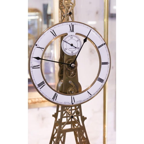 1358 - Unusual Skeletal Form Eiffel Tower Table Clock Twin Dial Roman Numeral Decorated with Original Key C... 