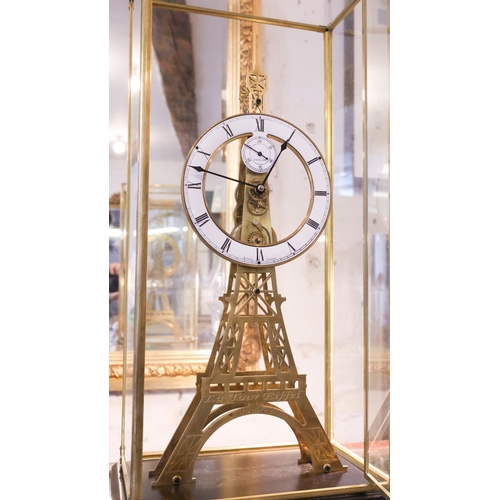 1358 - Unusual Skeletal Form Eiffel Tower Table Clock Twin Dial Roman Numeral Decorated with Original Key C... 