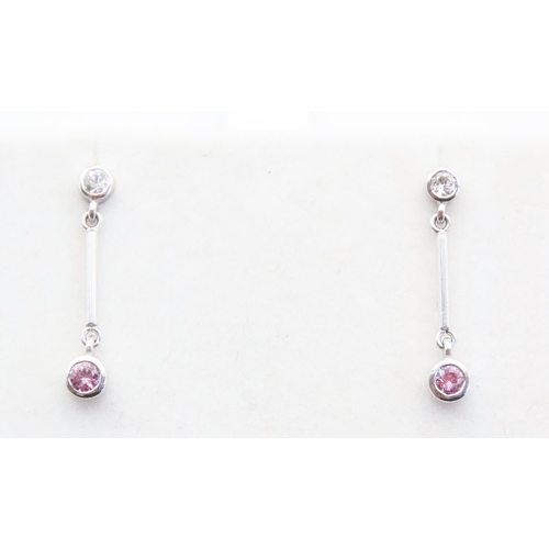 136 - Pair of Bezel Set Pink Sapphire Ladies Drop Earrings Mounted in 18 Carat White Gold Total Diamond Ca... 