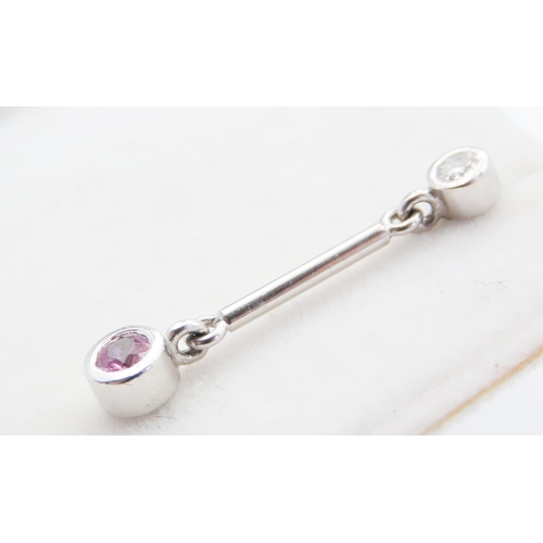 136 - Pair of Bezel Set Pink Sapphire Ladies Drop Earrings Mounted in 18 Carat White Gold Total Diamond Ca... 