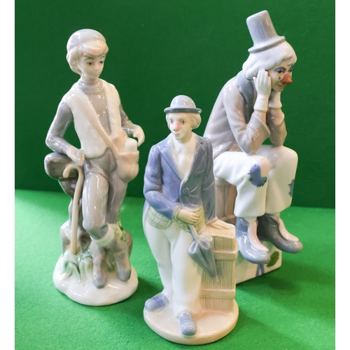 1365 - Three Continental Porcelain Figures Including Seat Clown Tallest Approximately 25 cm High