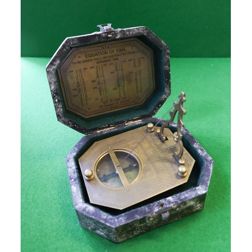 Maritime Compass and Sun Dial with Canted Corner Hardwood Case Foldout Mechanism Approximately 13 cm Wide