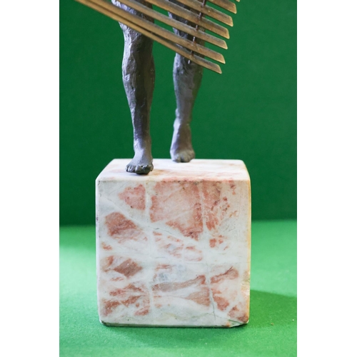 1375 - Original Bronze Sculpture of Nude with Window Blinds Mounted on Cube Form Marble Base Circa 1970 Fin... 