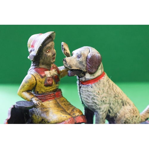 1376 - Novelty Cast Iron Money Box Speaking Dog Approximately 18 cm Wide