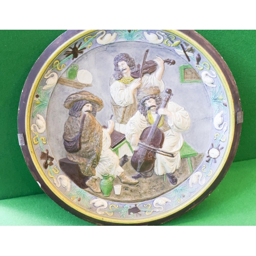 1377 - Majolica Charger Depicting Musical Scene Approximately 32 cm Diameter