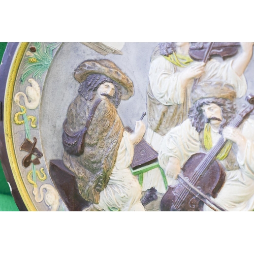 1377 - Majolica Charger Depicting Musical Scene Approximately 32 cm Diameter