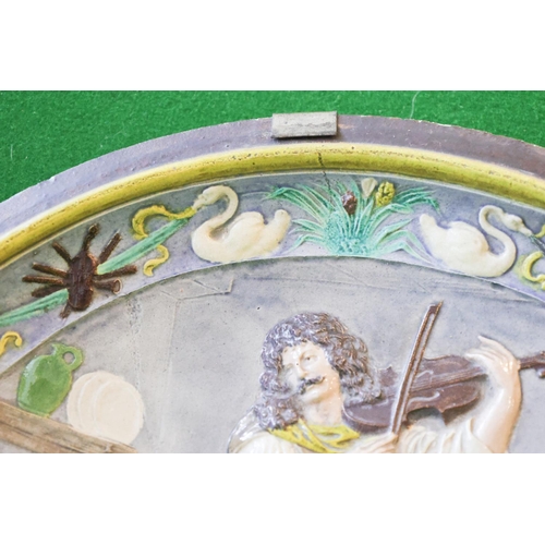 1377 - Majolica Charger Depicting Musical Scene Approximately 32 cm Diameter