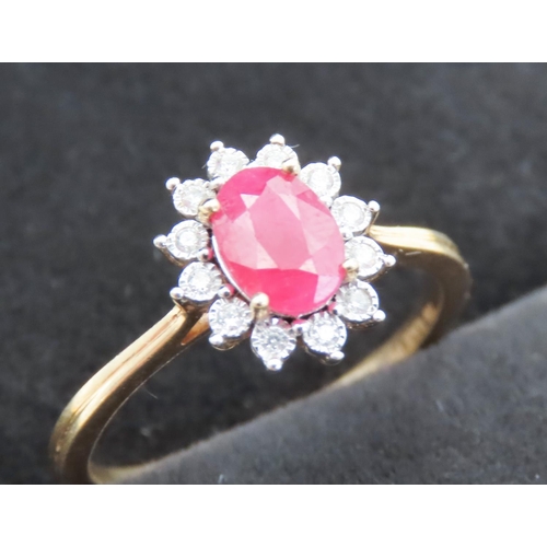 138 - Ruby and Diamond Ladies Cluster Ring Mounted in 18 Carat Yellow Gold Ring Size O and a Half Ruby App... 