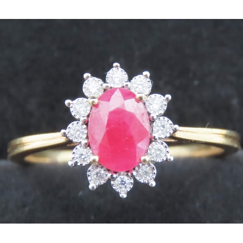 138 - Ruby and Diamond Ladies Cluster Ring Mounted in 18 Carat Yellow Gold Ring Size O and a Half Ruby App... 