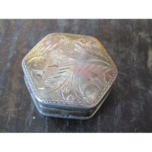 1384 - Silver Pill Box Hinged Cover Approximately 5 cm Wide