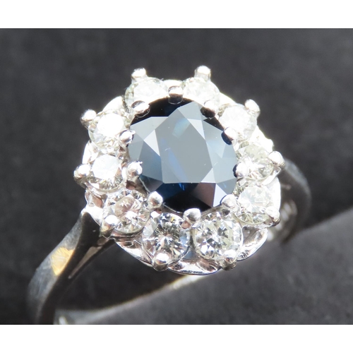 139 - Lady Diana Sapphire and Ten Stone Diamond Ring Set in 18 Carat White Gold Sapphire Carat Weight Appr... 