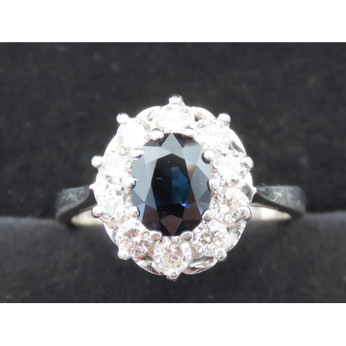 139 - Lady Diana Sapphire and Ten Stone Diamond Ring Set in 18 Carat White Gold Sapphire Carat Weight Appr... 