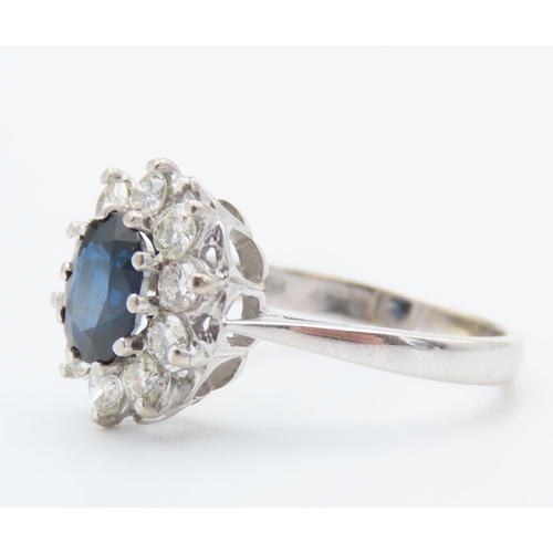 139 - Lady Diana Sapphire and Ten Stone Diamond Ring Set in 18 Carat White Gold Sapphire Carat Weight Appr... 