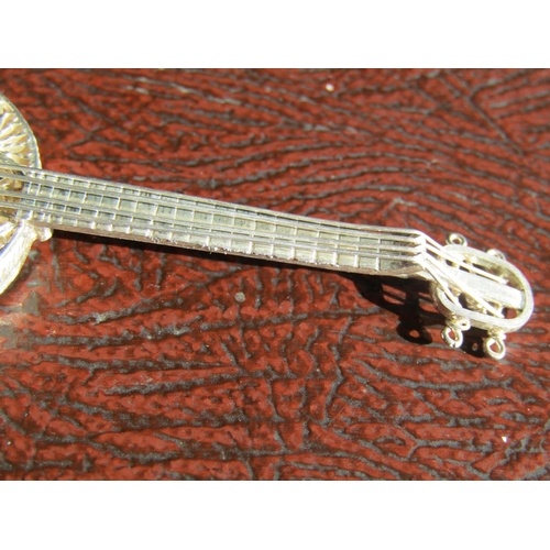 1396 - Silver Novelty Banjo Intricately Detailed Silver Strings Approximately 5 cm Long