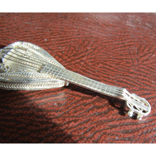 1397 - Silver Novelty Mandolin Silver Strings Finely Detailed Throughout 5 cm Long Approximately