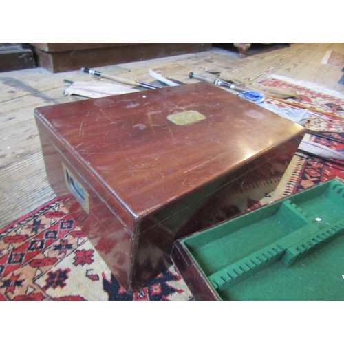 1402 - Mahogany Silver Box with Two Removable Lined Trays Brass Inset Side Carry Handles Box Approximately ... 