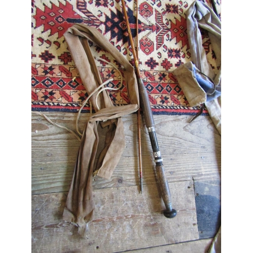 1404 - Three Old Split Cane Fishing Rods with Covers