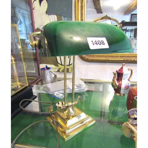 Brass Bankers Lamp Electrified Working Order Please Note Slight Crack to Left Side of Shade