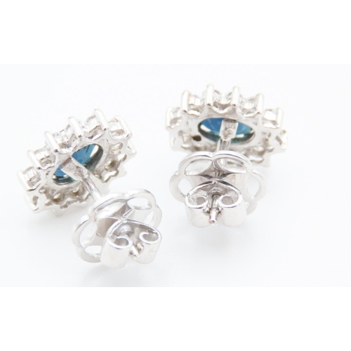 141 - Pair of Sapphire and Diamond Set Cluster Earrings Mounted in 18 Carat White Gold Diamond Carat Weigh... 