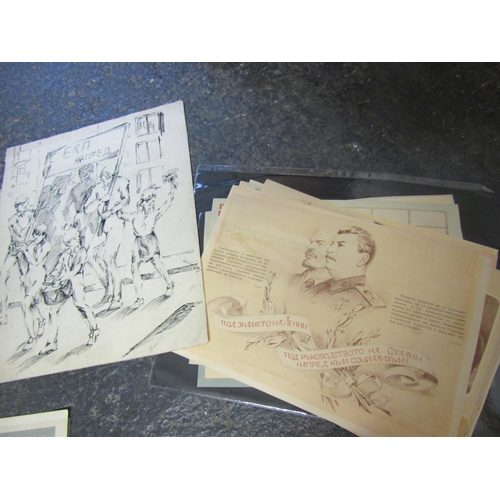 1410 - Quantity of Russian Propaganda Artworks Including Lithographs and Original Ink Drawing Quantity as S... 