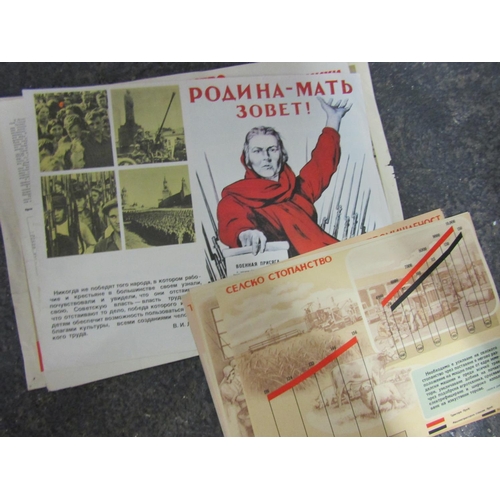 1413 - Various Vintage Russian Propaganda Posters, etc. Part Photographed Quantity as Seen