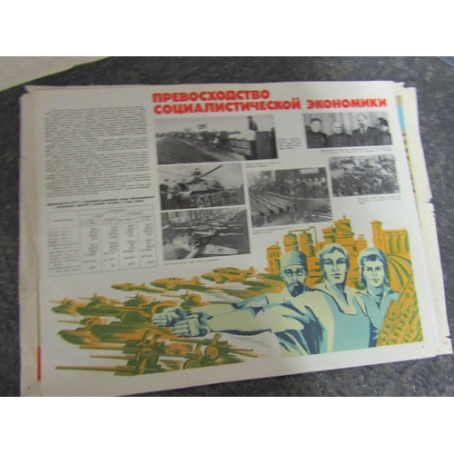 1413 - Various Vintage Russian Propaganda Posters, etc. Part Photographed Quantity as Seen