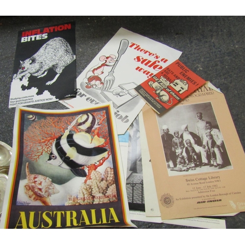 1417 - Quantity of Various Posters Including Australian Tourist Poster Great Barrier Reef Vintage Quantity ... 