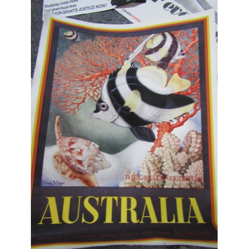 1417 - Quantity of Various Posters Including Australian Tourist Poster Great Barrier Reef Vintage Quantity ... 