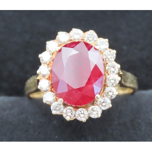 142 - Ruby and Diamond Set Cluster Ring Mounted in 18 Carat Yellow Gold Total Ruby Weight Approximately 5c... 