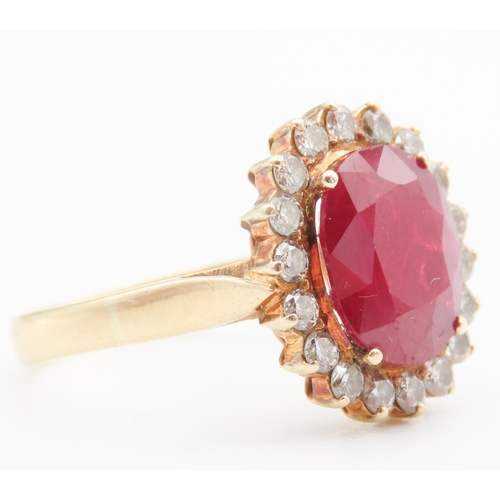 142 - Ruby and Diamond Set Cluster Ring Mounted in 18 Carat Yellow Gold Total Ruby Weight Approximately 5c... 