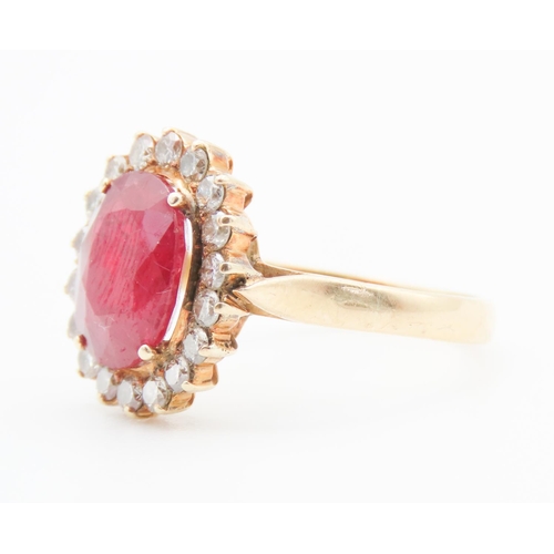 142 - Ruby and Diamond Set Cluster Ring Mounted in 18 Carat Yellow Gold Total Ruby Weight Approximately 5c... 