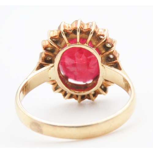 142 - Ruby and Diamond Set Cluster Ring Mounted in 18 Carat Yellow Gold Total Ruby Weight Approximately 5c... 