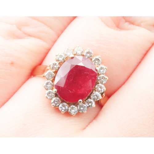 142 - Ruby and Diamond Set Cluster Ring Mounted in 18 Carat Yellow Gold Total Ruby Weight Approximately 5c... 