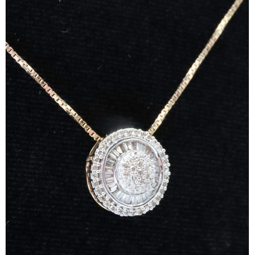 145 - Ladies Baguette Cut and Round Cut Diamond Cluster Set Pendant Mounted in 9 Carat Yellow Gold 1cm Dia... 