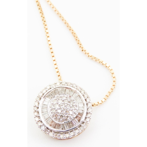 145 - Ladies Baguette Cut and Round Cut Diamond Cluster Set Pendant Mounted in 9 Carat Yellow Gold 1cm Dia... 