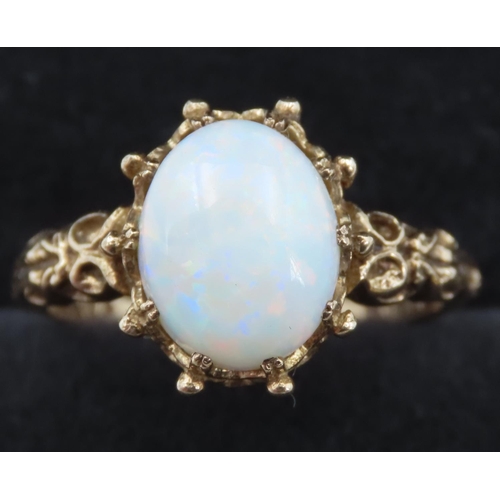 146 - Opal Single Stone Ring Set in 9 Carat Yellow Gold Attractively Set Ring Size N and a Half