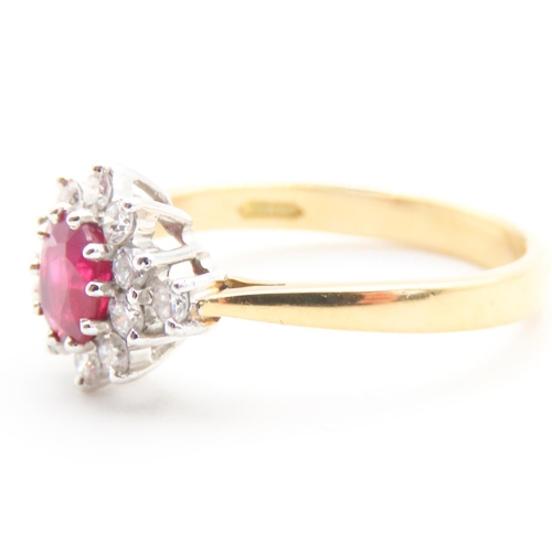 150 - Ladies Ruby and Diamond Set Cluster Ring Mounted in 18 Carat Yellow Gold Ruby Approximately 1ct Appr... 