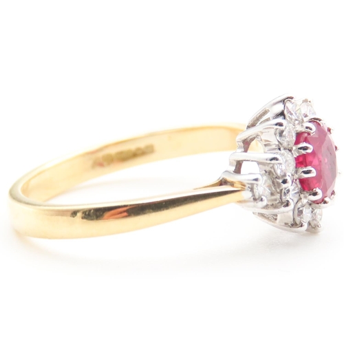 150 - Ladies Ruby and Diamond Set Cluster Ring Mounted in 18 Carat Yellow Gold Ruby Approximately 1ct Appr... 