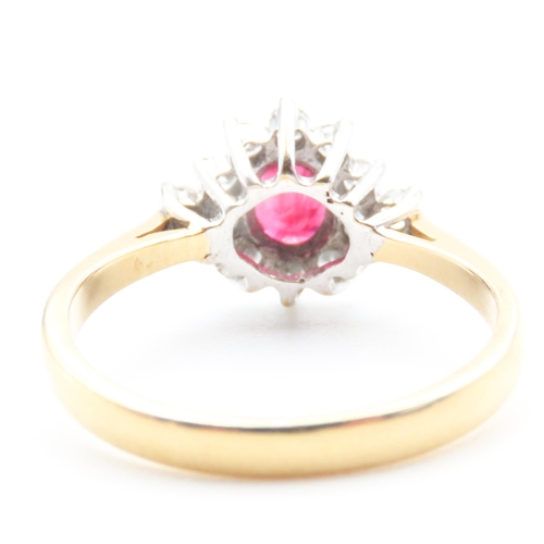 150 - Ladies Ruby and Diamond Set Cluster Ring Mounted in 18 Carat Yellow Gold Ruby Approximately 1ct Appr... 