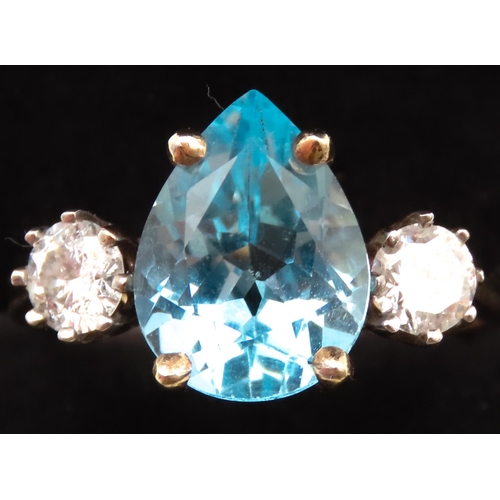 152 - Pear Cut Aquamarine Centre Stone Ring 4 Carat Approximately with Diamond Set to Either Side  Mounted... 