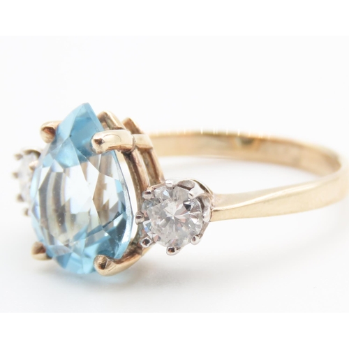 152 - Pear Cut Aquamarine Centre Stone Ring 4 Carat Approximately with Diamond Set to Either Side  Mounted... 