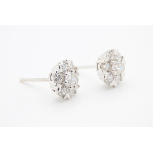 153 - Pair of 18 Carat White Gold Diamond Set Ladies Cluster Earrings 2ct Total Diamond Carat Weight Each ... 