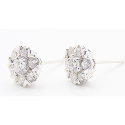 153 - Pair of 18 Carat White Gold Diamond Set Ladies Cluster Earrings 2ct Total Diamond Carat Weight Each ... 