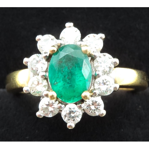 155 - Emerald and Ten Diamond Set Ladies Ring Mounted in 18 Carat Yellow Gold Emerald 2.5ct Approximately ... 