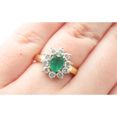 155 - Emerald and Ten Diamond Set Ladies Ring Mounted in 18 Carat Yellow Gold Emerald 2.5ct Approximately ... 