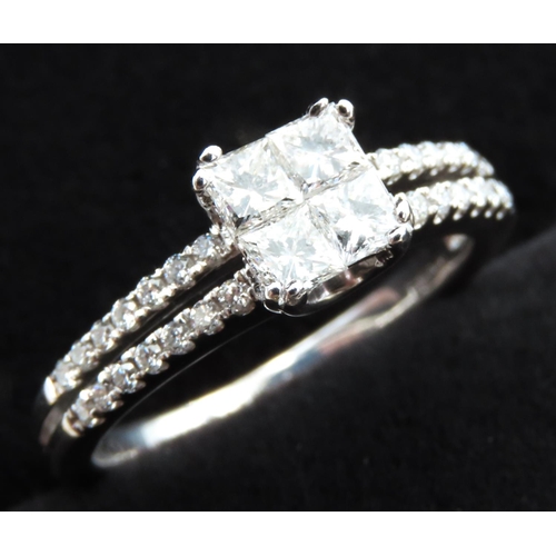 156 - Four Square Cut Diamond Ring Set in 18 Carat White Gold with Further Diamonds Set to Band Ring Size ... 