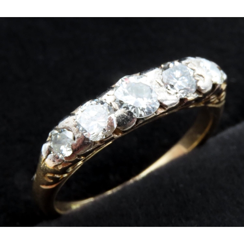 Five Stone Diamond Ring Set in Platinum Mounted on 18 Carat Yellow Gold Ring Size Q Total Diamond Carat Weight Approximately 1.2ct