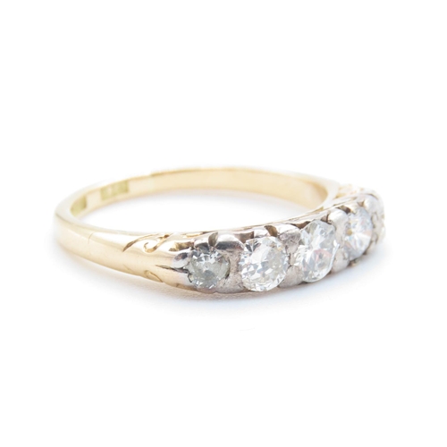 158 - Five Stone Diamond Ring Set in Platinum Mounted on 18 Carat Yellow Gold Ring Size Q Total Diamond Ca... 